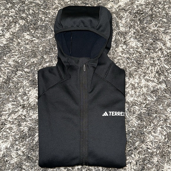 New Womens TERREX XPERIOR Light fleece hooded Zip up in Black - Picture 1 of 16